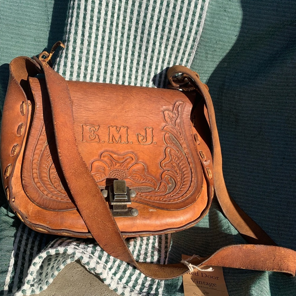 Vintage Leather Monogram Purse, with initial E.M.J.